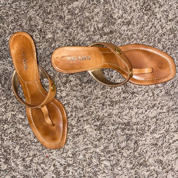 Prada Sandals Light Brown Studded Gladiator Thong Sandal/Kitten Mules - Picture 6 of 10